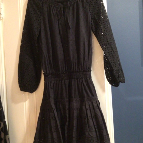 NEW Roller Rabbit Black Arista Dress Eyelet Ruffle Smock Long Sleeve Mini Boho S - Picture 14 of 14